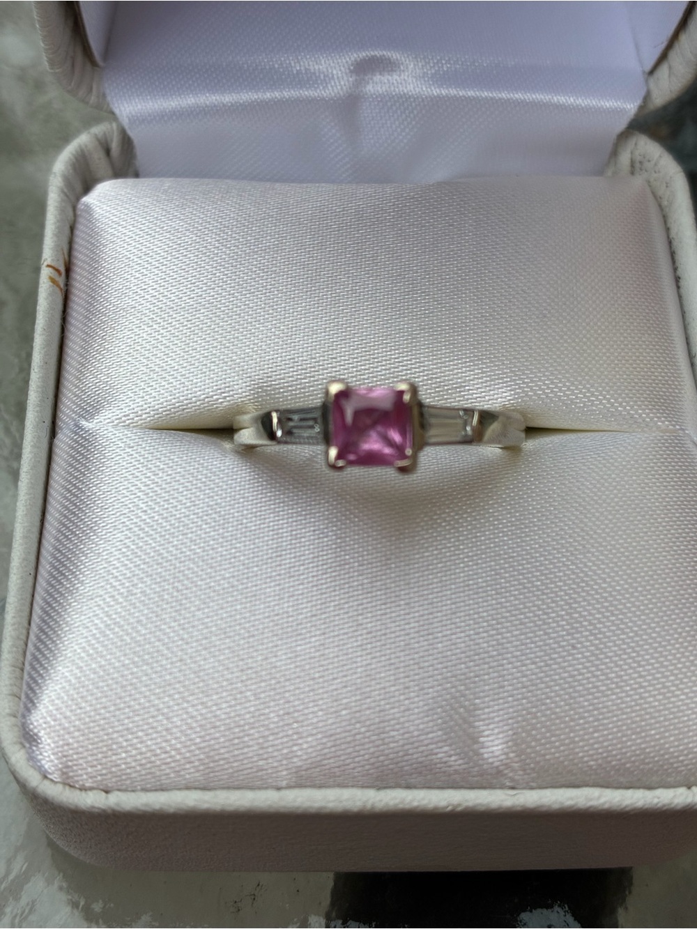 14kt white Gold Pink Sapphire and Diamond Ring